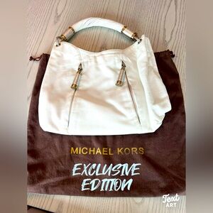 Michael Kors Ivory Leather Tote with Silver Accents